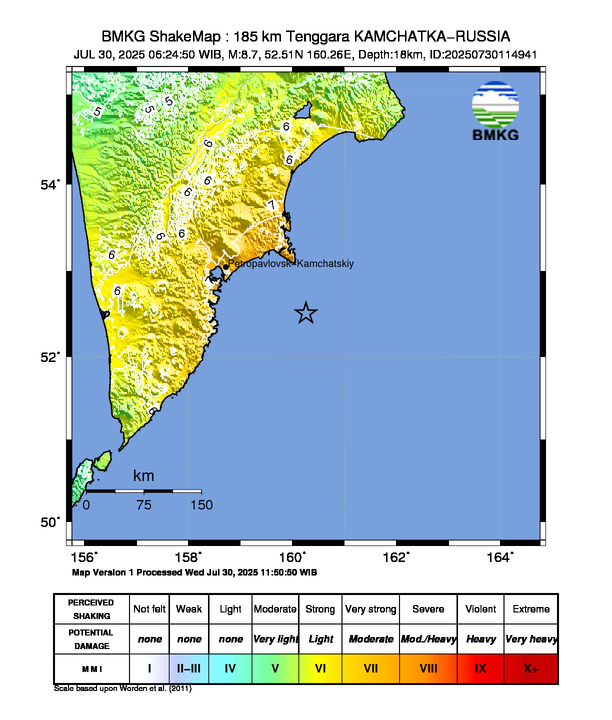 Waspada Tsunami, BMKG Umumkan Gempa Magnitudo 8,7 di Rusia Berpotensi Berdampak ke Indonesia (foto : BMKG)