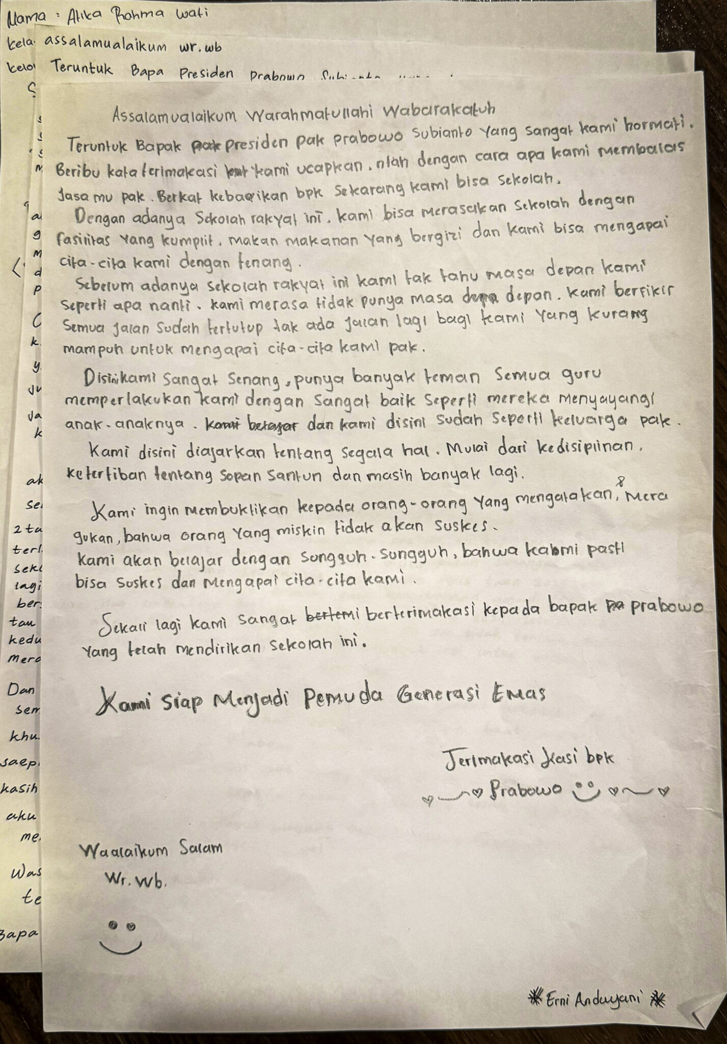 surat dari Erni untuk Presiden Prabowo (Humas Sekkab)